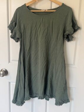 Umgee Olive Green Ruffle Sleeve Dress